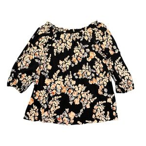 J Jill Top Womens XS Petite Navy Blue Floral Print Off The Shoulder Blouse‎